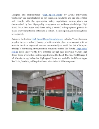 Touchless Automatic High Speed Doors - Avians