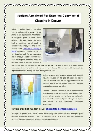 3aclean Acclaimed For Excellent Commercial Cleaning In Denver