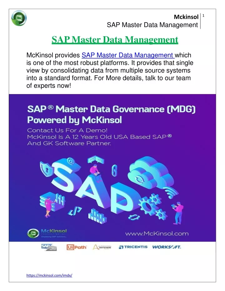 mckinsol sap master data management sap master