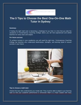 The 5 Tips to Choose the Best One-On-One Math Tutor in Sydney
