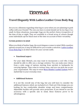 Travel Elegantly With Ladies Leather Cross Body Bag