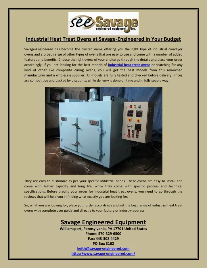 industrial heat treat ovens at savage engineered