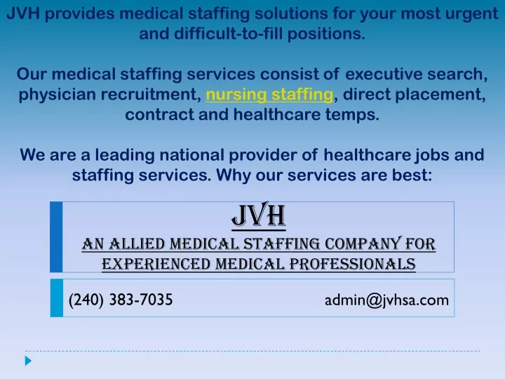 jvh provides medical staffing solutions for your