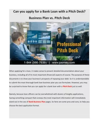 Can you apply for a Bank Loan with a Pitch Deck Business Plan vs. Pitch Deck