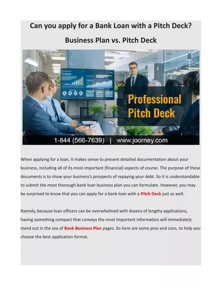 can you apply for a bank loan with a pitch deck