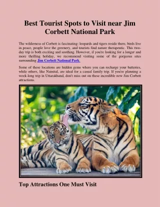 Best Tourist Spots to Visit near Jim Corbett National Park