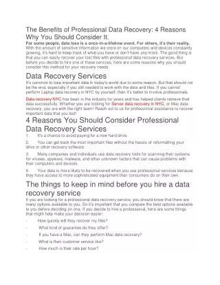 The Benefits of Professional Data Recovery: 4 Reasons Why You Should Consider It