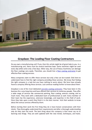 Graydaze- The Leading Floor Coating Contractors