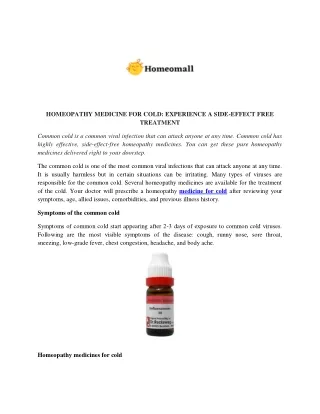 Homeopathy Medicine for Cold Experience a side-Effects free Treatment