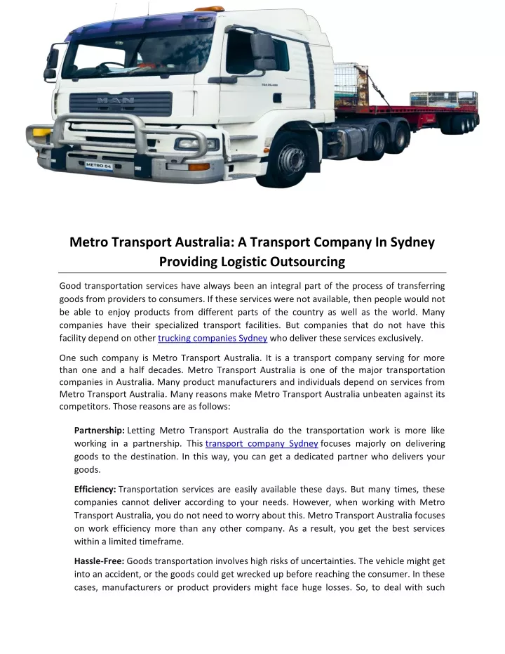 metro transport australia a transport company