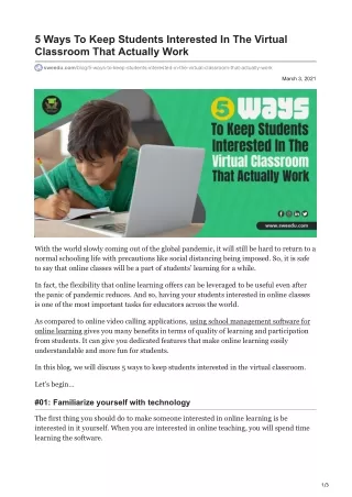 5 Ways To Keep Students Interested In The Virtual Classroom | sweedu school erp