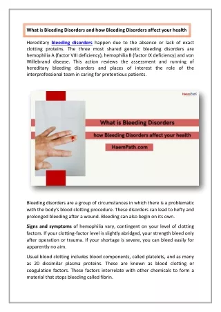 What is Bleeding Disorders and how Bleeding Disorders affect your health Haempath