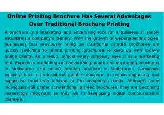 Online Printing Brochure Has Several Advantages Over Traditional Brochure Printing