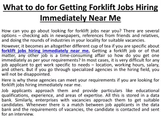 Article Staffing Inc forklift jobs hiring immediately near me