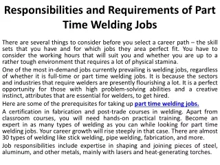 Responsibilities and Requirements of Part Time Welding