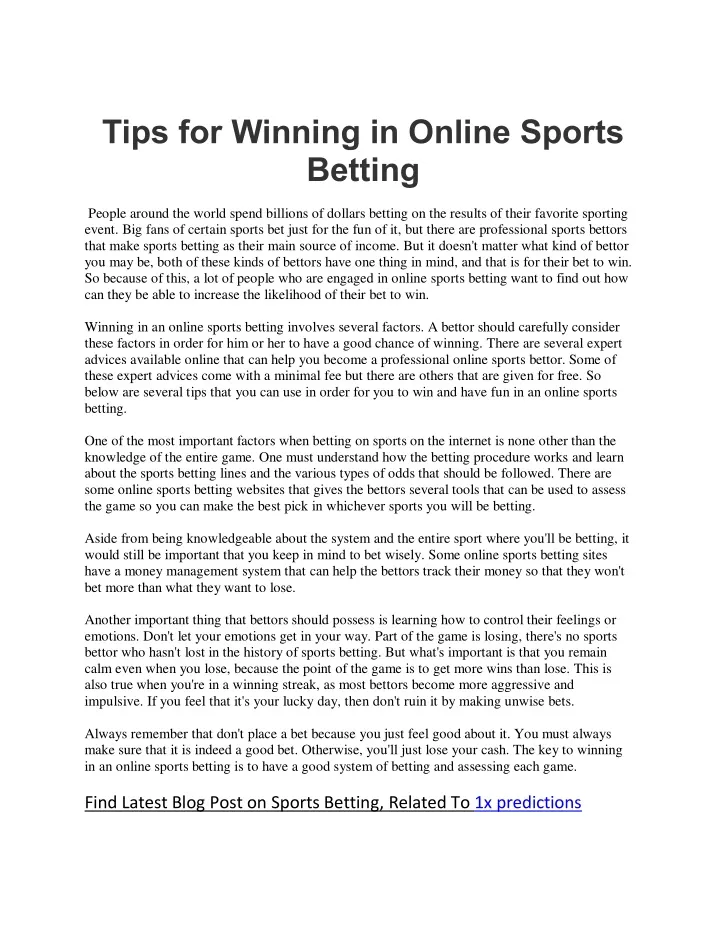 tips for winning in online sports betting