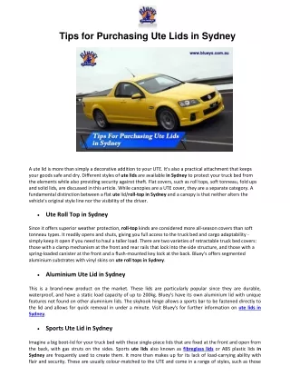 Tips For Purchasing Ute Lids in Sydney