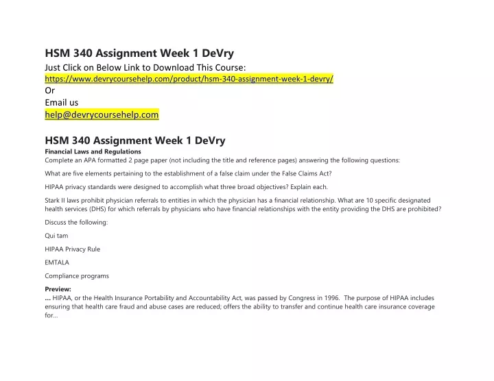 hsm 340 assignment week 1 devry just click