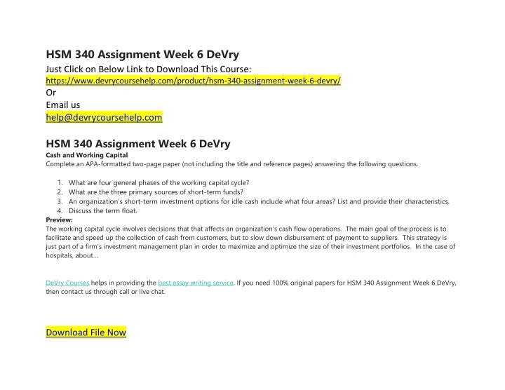 hsm 340 assignment week 6 devry just click