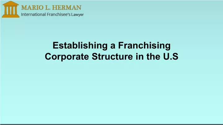 establishing a franchising corporate structure