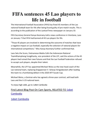 FIFA sentences 45 Lao players to life in football