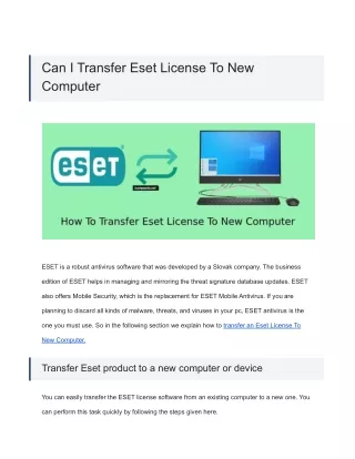 Can I Transfer Eset License To New Computer