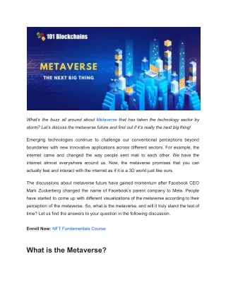 Is Metaverse The Next Big Thing - 101 Blockchains