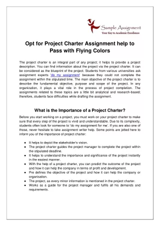 opt for project charter assignment help to pass