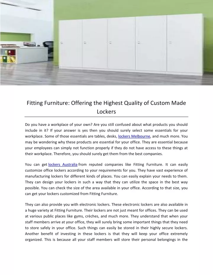 fitting furniture offering the highest quality