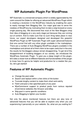 WP Automatic Plugin For WordPress