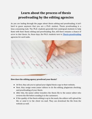 Learn about the process of thesis proofreading by the editing agencies