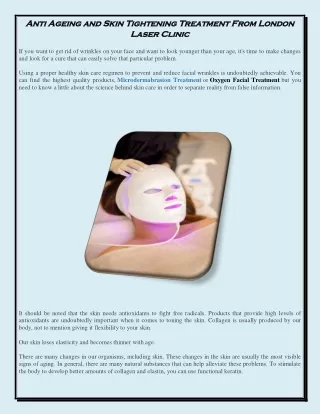 Anti Ageing and Skin Tightening Treatment From London Laser Clinic