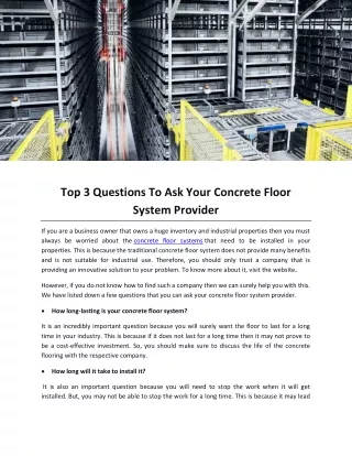 Top 3 Questions To Ask Your Concrete Floor System Provider