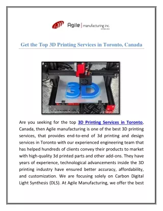 Get the Professional 3D Printing Services in Toronto, Canada
