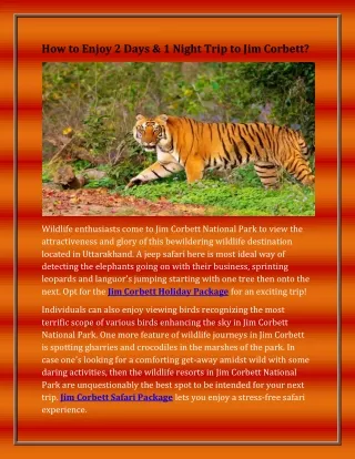 how to enjoy 2 days 1 night trip to jim corbett