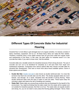 Different Types Of Concrete Slabs For Industrial Flooring