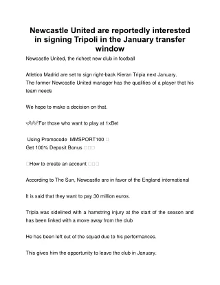 Newcastle United are reportedly interested in signing Tripoli in the January transfer window