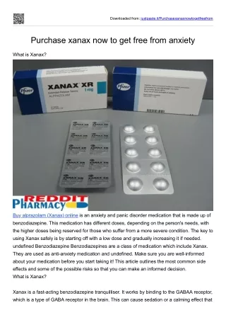Purchase xanax now to get free from anxiety
