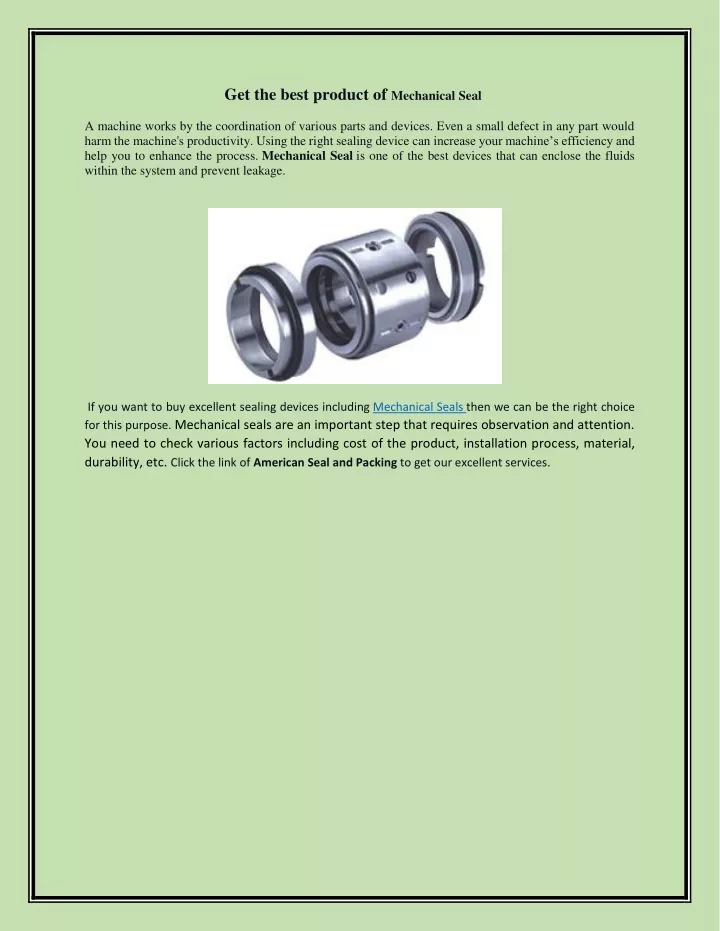 get the best product of mechanical seal a machine