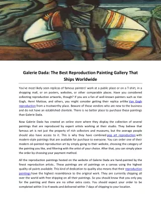 Galerie Dada The Best Reproduction Painting Gallery That Ships Worldwide