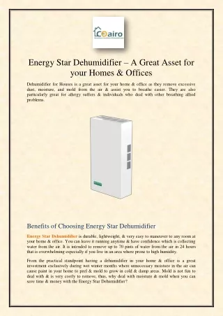 Energy Star Dehumidifier – A great Asset for your Homes & Offices