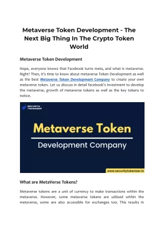 metaverse token development the next big thing