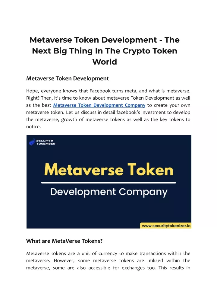 metaverse token development the next big thing