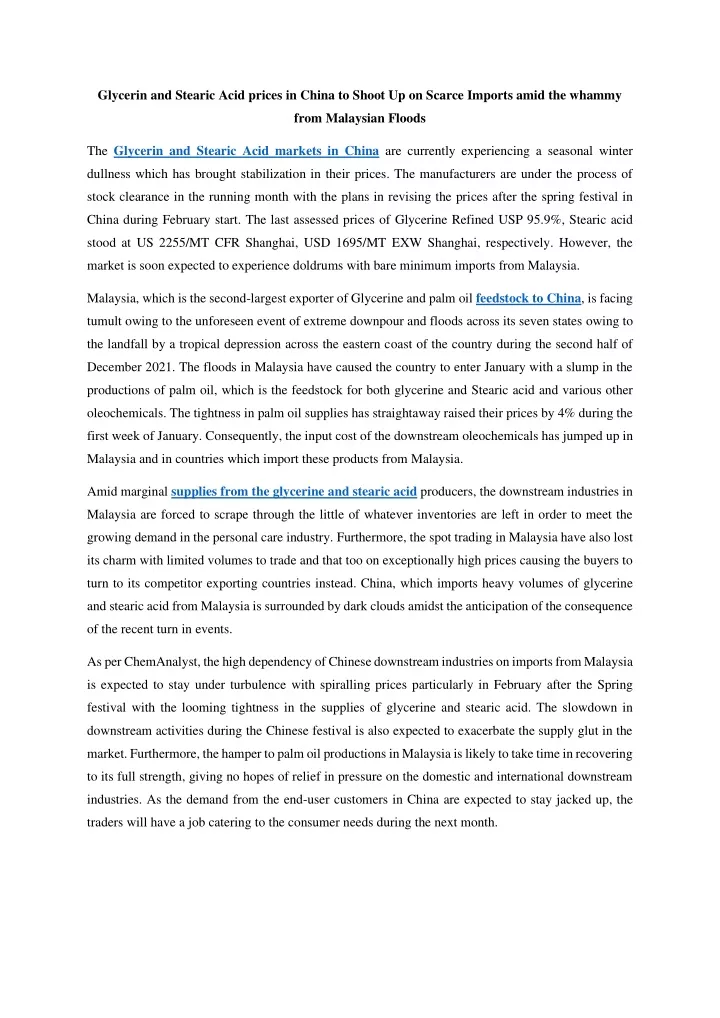 glycerin and stearic acid prices in china