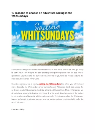 10 reasons to choose an adventure sailing in the Whitsundays