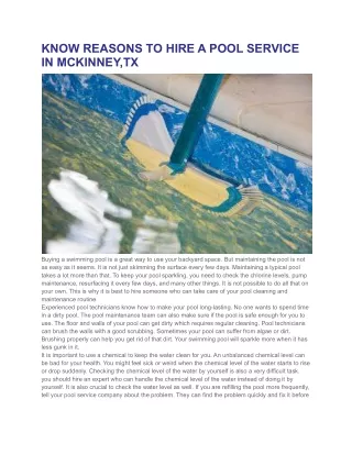 know reasons to hire a pool service in mckinney tx