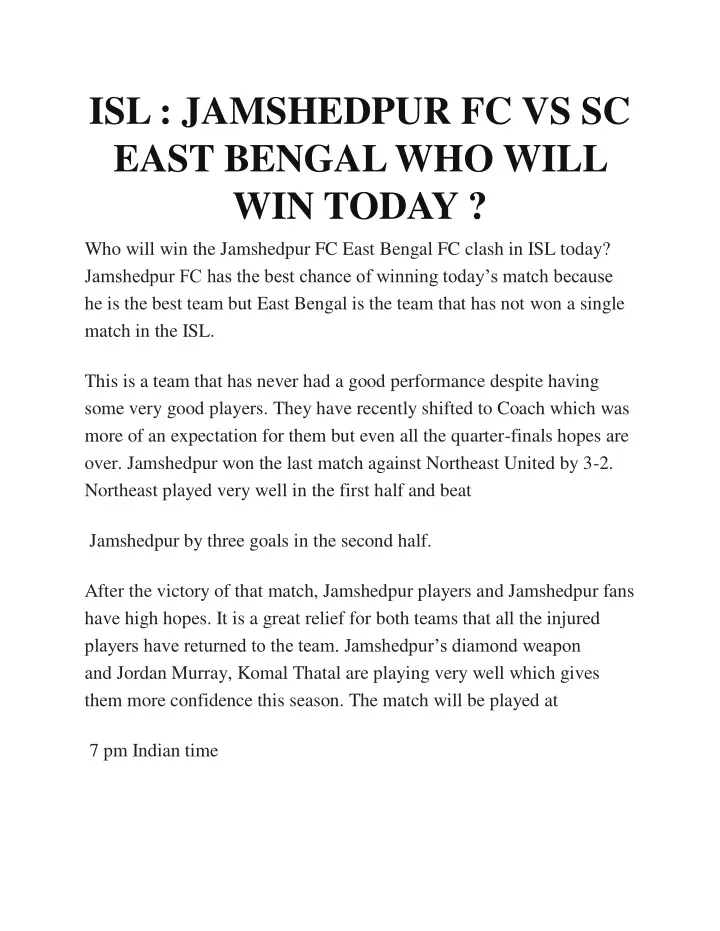 isl jamshedpur fc vs sc east bengal who will