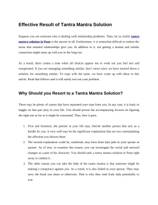 Effective Result of Tantra Mantra Solution