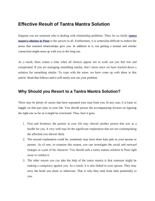 effective result of tantra mantra solution
