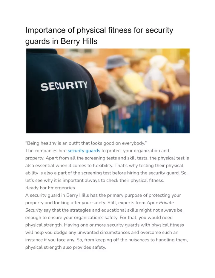 importance of physical fitness for security